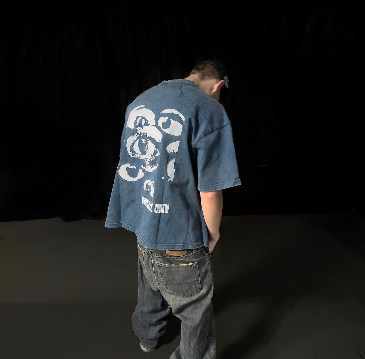 Washed Blue Cropped Heavyweight Tee Miracle Univ