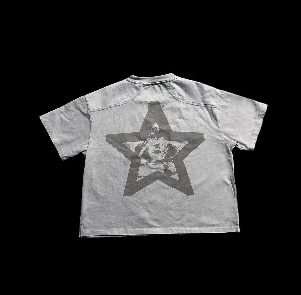 Washed Grey Star Cropped Heavyweight Tee
